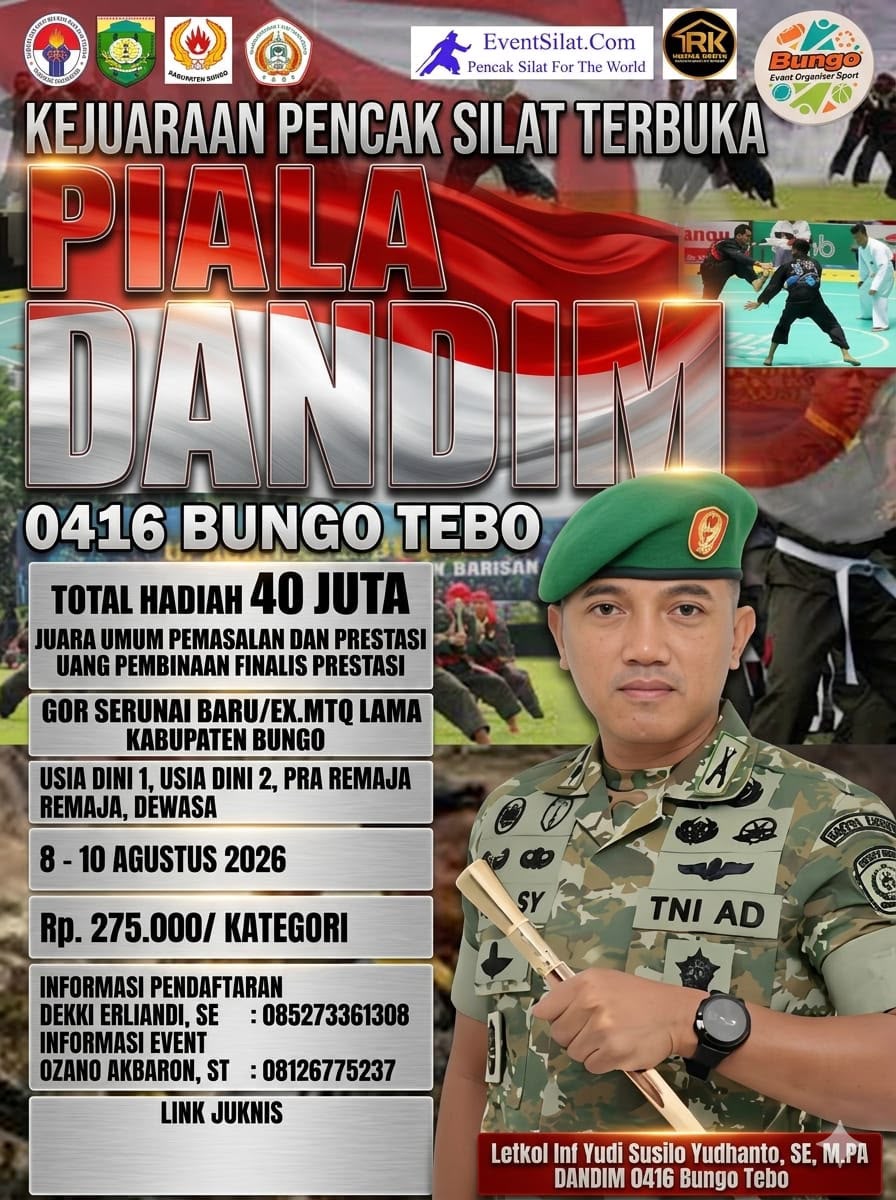 Kejuaraan Pencak Silat Terbuka Piala Dandim 0416 BUTE Akan di Gelar Bulan AgustusTotal Hadiah 40 juta Rupiah.