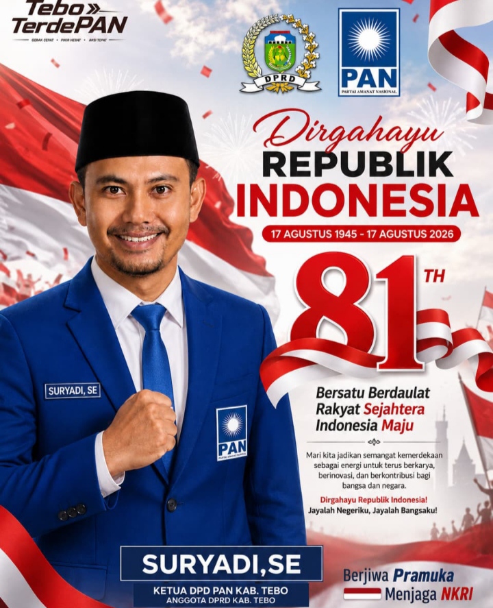 Ketua PAN Tebo Suryadi, S.E.,Adil, dan Makmur yang Sejalan Dengan semangat nasional HUT RI ke-81.